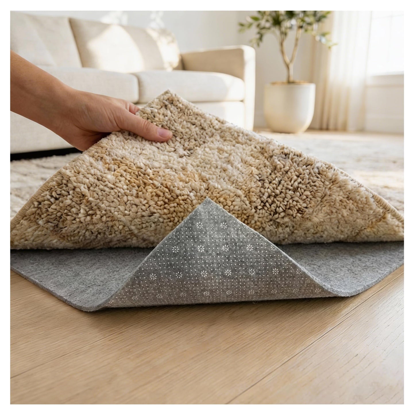 COMFYPAD Felt Rug Pad with Gripper Dots, 2x3 Ft Non-Slip Rug Underpad with PVC Backing, 1/6" Thick Cushioned Carpet Pad Gripper for Hardwood Floors, Vinyl & Tile, Under Rug Padding Floor Protection