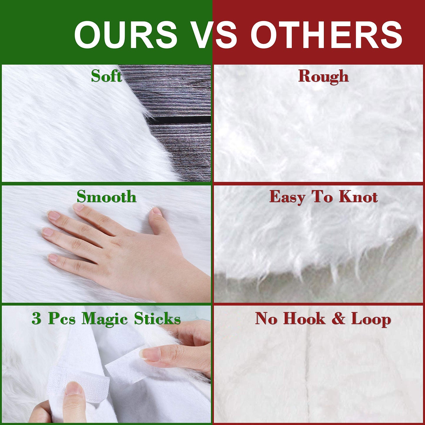 Christmas Tree Skirt - 48 inches White Luxury Soft Faux Fur Tree Skirt, Large Christmas Tree Skirts, Pets Favors for Xmas Tree Decorations and Ornaments Fluffy Long Fur