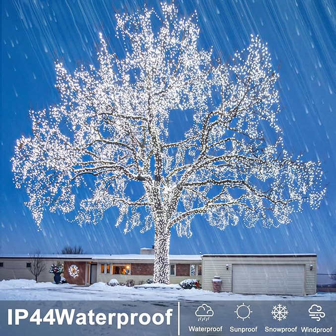 250 LED White Christmas Lights Outdoor, 82ft 8 Modes White Christmas String Lights Clear Wire, Plug in Twinkle Fairy Lights for Bedroom Wedding Christmas Tree Decorations