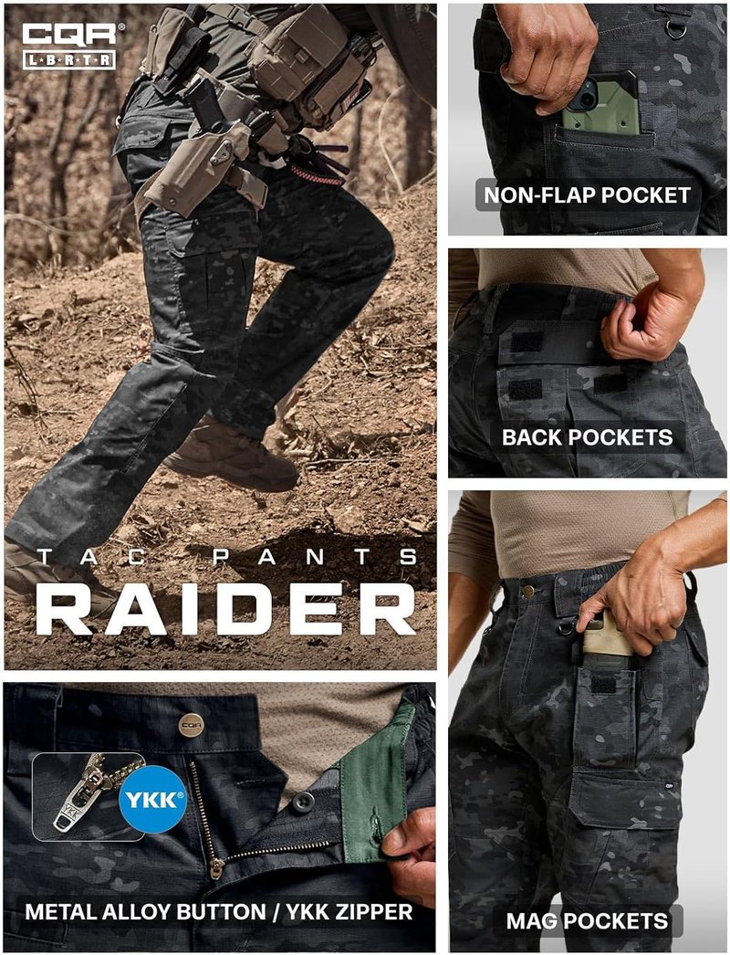 CQR Men's Tactical Pants - Water Resistant Ripstop Cargo Design | Lightweight EDC Hiking Gear