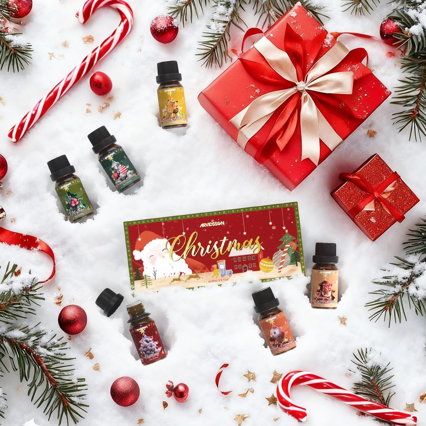 ARVIDSSON Christmas Fragrance Oil Set, Winter Essential Oils for Diffuser, Candle Making - Christmas Spirit, Gingerbread, Apple Cinnamon, Candy Cane, Mistletoe, Holiday Diffuser Oils Gift Set