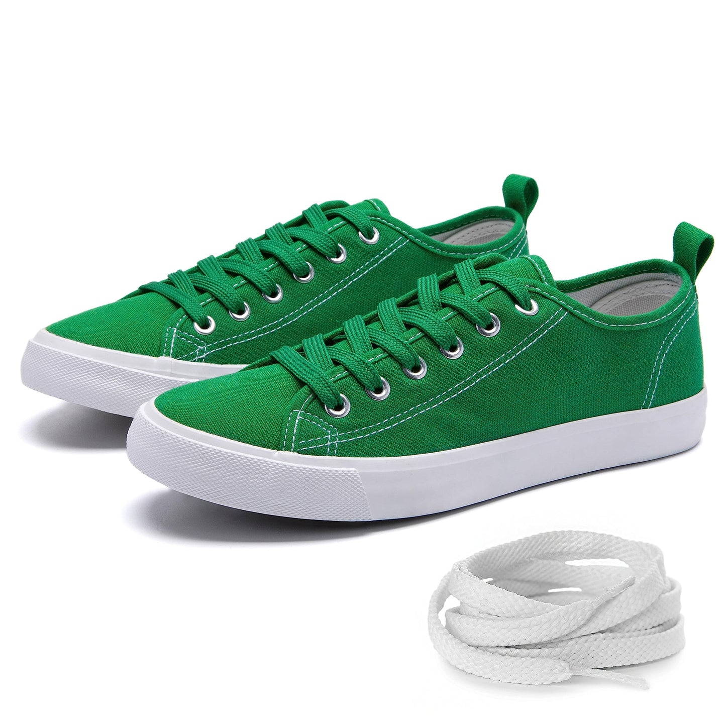 Canvas Shoes for Women Casual Low Top Sneakers Fashion Womens Tennis Shoes with Extra Laces, Emerald Green, Size 9