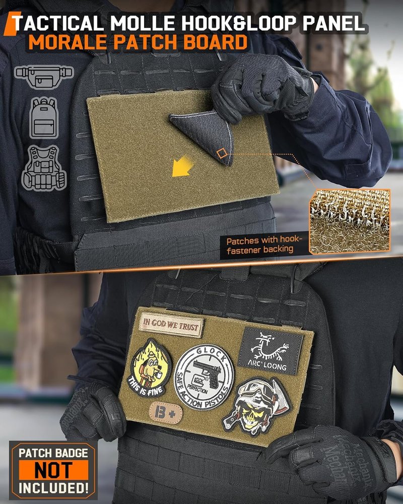 Molle Hook & Loop Panel - Tactical Mounting Placard for Pouch | 10.2" x 5.9" Attachment for Morale Patches & Backpack Accessories