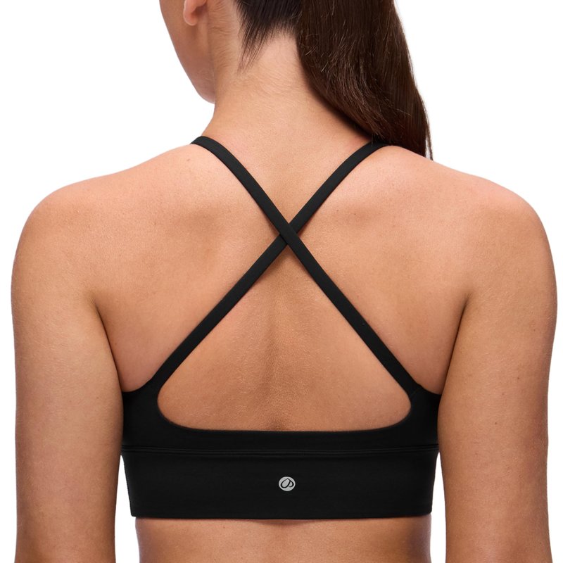 CRZ YOGA Butterluxe Thin Straps Cross Back Longline Sports Bras for Women - Padded V Neck Yoga Crop Top Black Large
