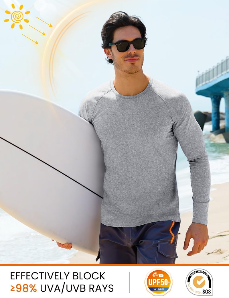 MAGCOMSEN Mens Long Sleeve Shirts UPF 50 Workout Moisture Wicking Quick Dry T Shirts Athletic Fishing Hiking Tee Light Grey,L