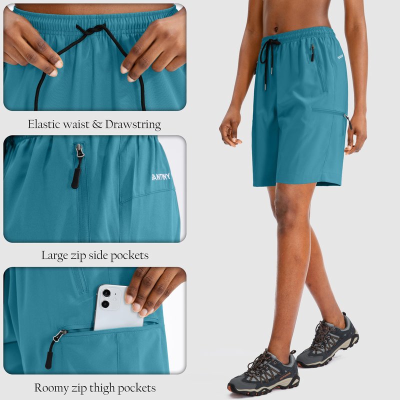 SANTINY Women's 5''/ 7''/9'' Hiking Cargo Shorts Quick Dry Lightweight Summer Shorts for Women Athletic Golf Zipper Pockets(Blue_XXL)