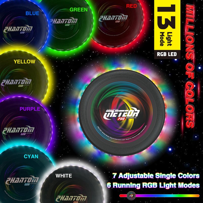 Light up Flying Disc-16 Millions Colors, 48 LEDs & 13 Light Modes, LED Flying Disc for Adults, Kids & Teens, Glow in the Dark Flying Ring, Party Toy Christmas Birthday Gift, Age 6+ (black, 9in)