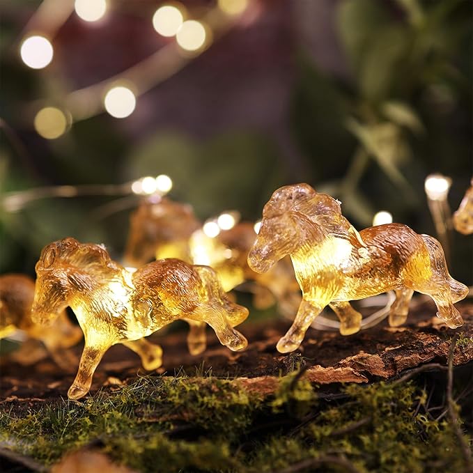 JASHIKA Horse Fairy String Lights Cute Pony Decorative Lights 20 LEDs Night Light 8.5ft Battery Operated with Remote for Bedroom Farmhouse Home Holiday Thanksgiving Decoration