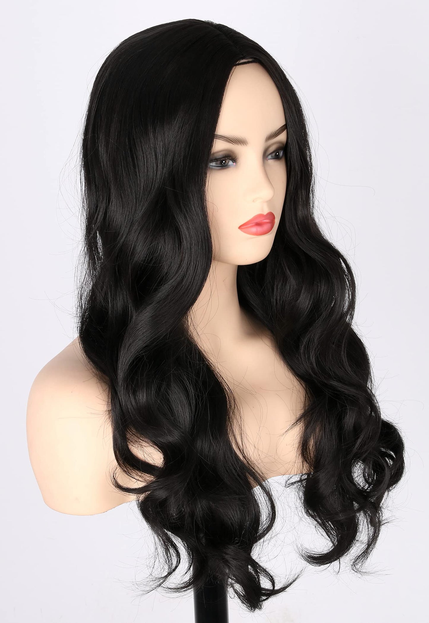 Topcosplay Black Wigs for Women Long Wavy Middle Part Full Wigs Halloween Cosplay Synthetic Wig