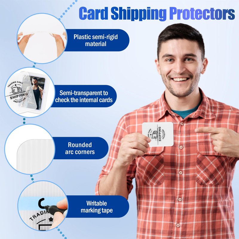 200 Pack Trading Card Shipping Protectors with Tape Rolls, AHIER 3.5'' x 4.5'' Plastic Cardboard Inserts for Bubble Mailers, Translucent Semi Rigid Precut Card Savers for Mailing Shipping Supplies