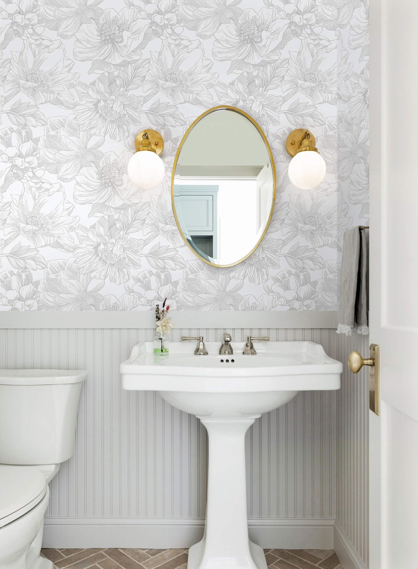 Ismoon Large Floral Peel and Stick Wallpaper Boho White/Grey Contact Paper 17.3inx6.5ft Removable Self Adhesive Bedroom Cabinet Mural Wall Decor Vinyl Roll