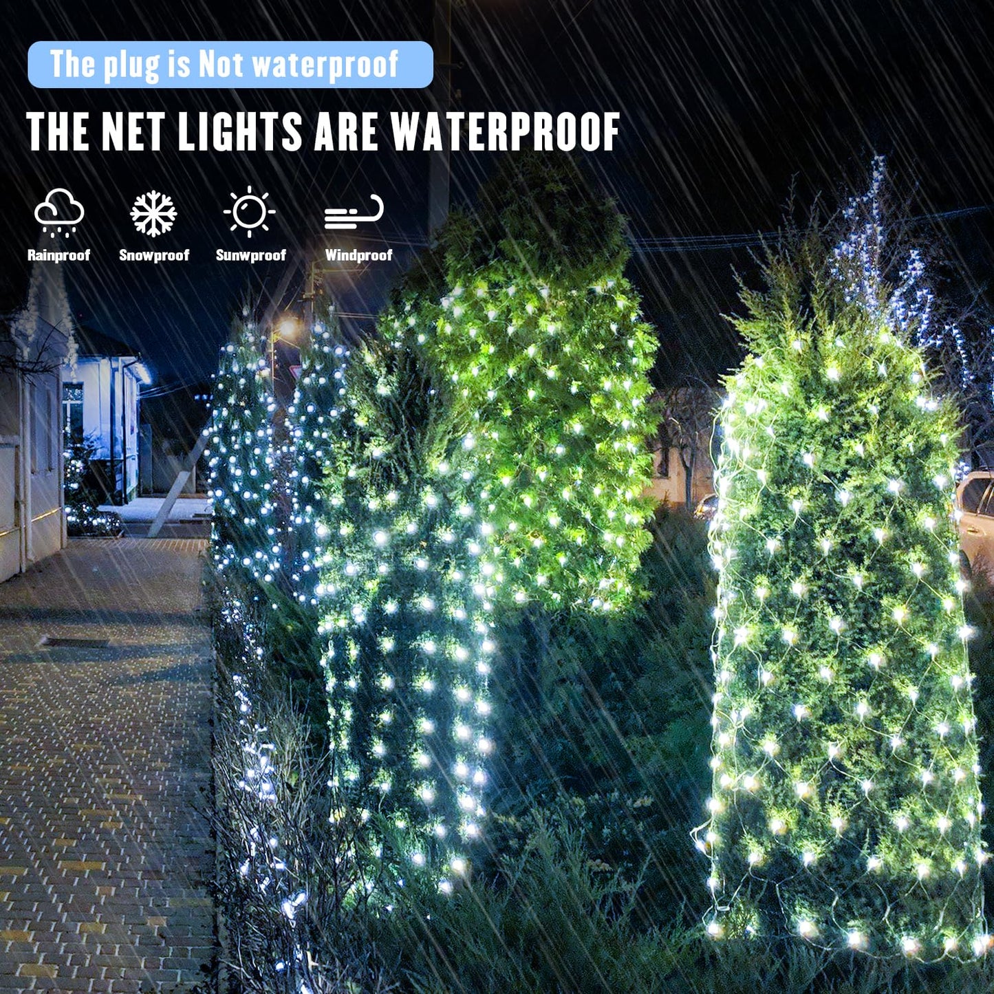 JMEXSUSS Outdoor Net Lights Waterproof, 12ft x 5ft with 8 Modes Remoter, 360 LED Plug in Net Lights for for Bush Patio Christmas Tree Decor (Clear Wire, White)