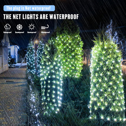 JMEXSUSS Outdoor Net Lights Waterproof, 12ft x 5ft with 8 Modes Remoter, 360 LED Plug in Net Lights for for Bush Patio Christmas Tree Decor (Clear Wire, White)