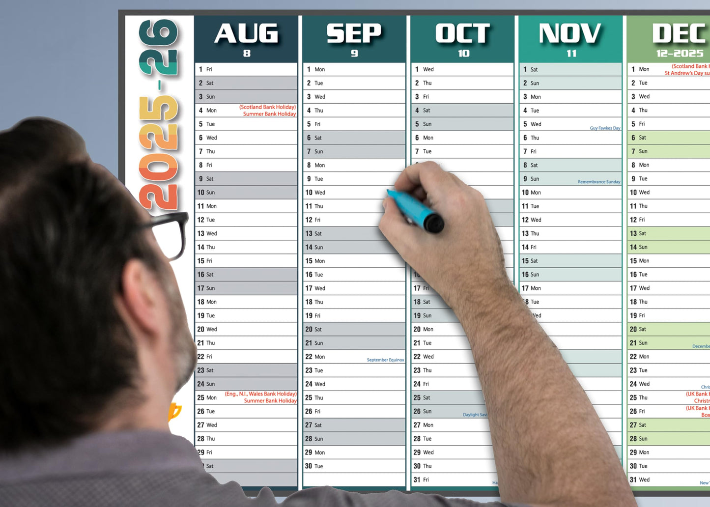 Academic Year Wall Planner 2025-2026 with Extra Wide Size (120 x 42 cm) | Mid Year 25/26 Wall-Planner Runs Aug ’25 to Jul ’26 | Excellent for office, home and school. | Non Laminated, ROLLED DELIVERY