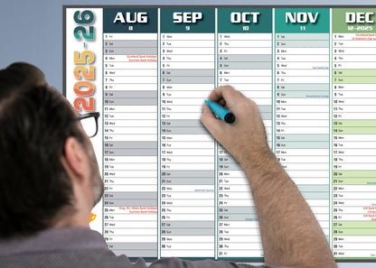 Academic Year Wall Planner 2025-2026 with Extra Wide Size (120 x 42 cm) | Mid Year 25/26 Wall-Planner Runs Aug ’25 to Jul ’26 | Excellent for office, home and school. | Non Laminated, ROLLED DELIVERY