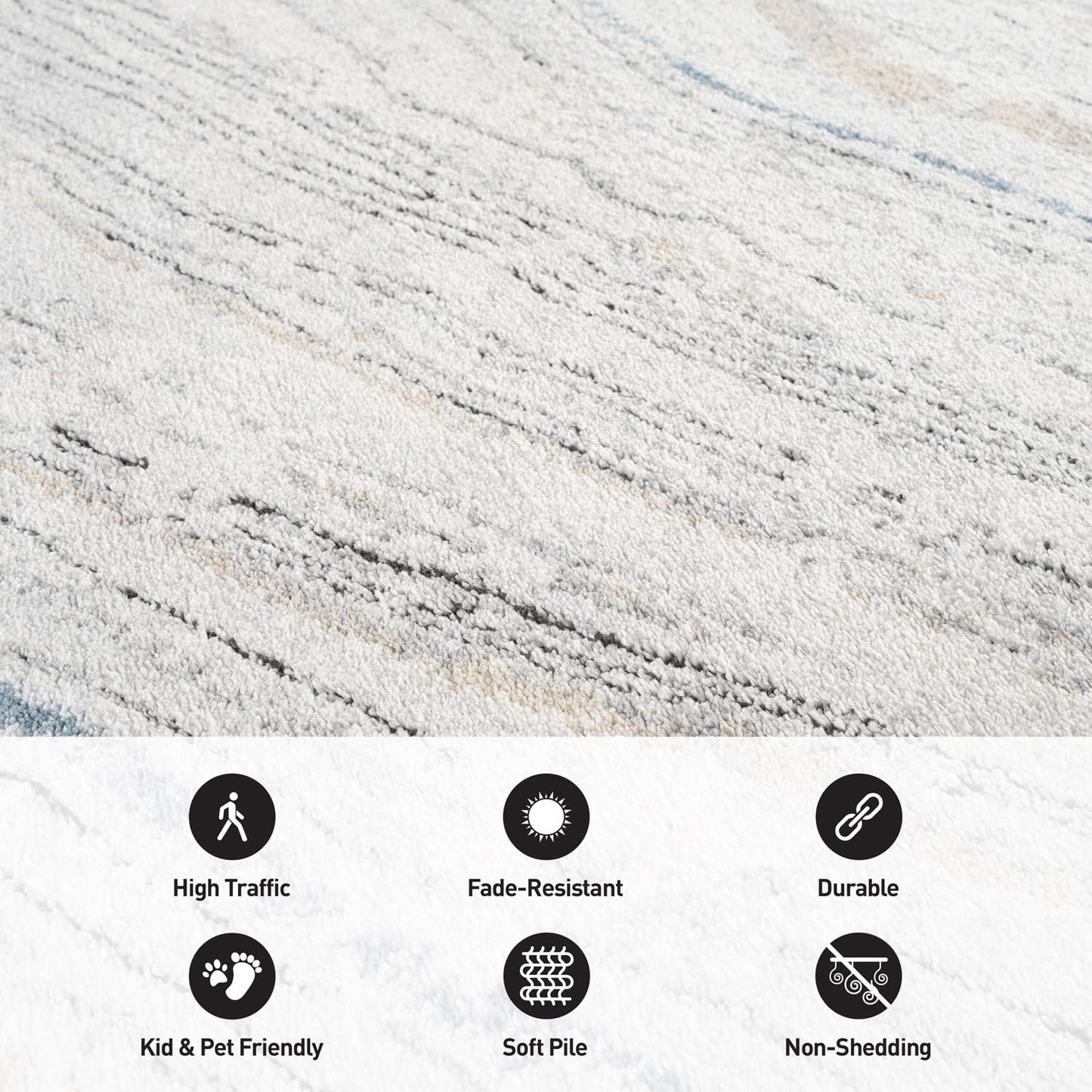 Rugshop Marble Swirl Distressed Gray Area Rug 2' 3" x 12' Runner Ideal for Hallway, Kitchen, Entryway, or Behind the Sofa