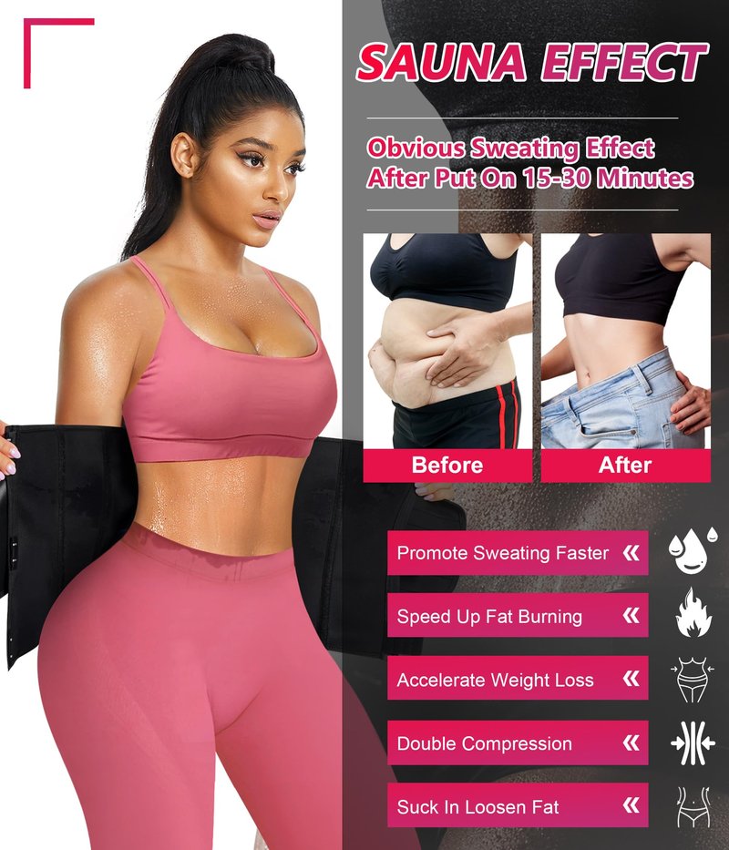 TrainingGirl Women Waist Trainer Cincher Corset Tummy Control Workout Sweat Band Slimmer Belly Belt Weight Loss Sports Girdle (Black, X-Large)