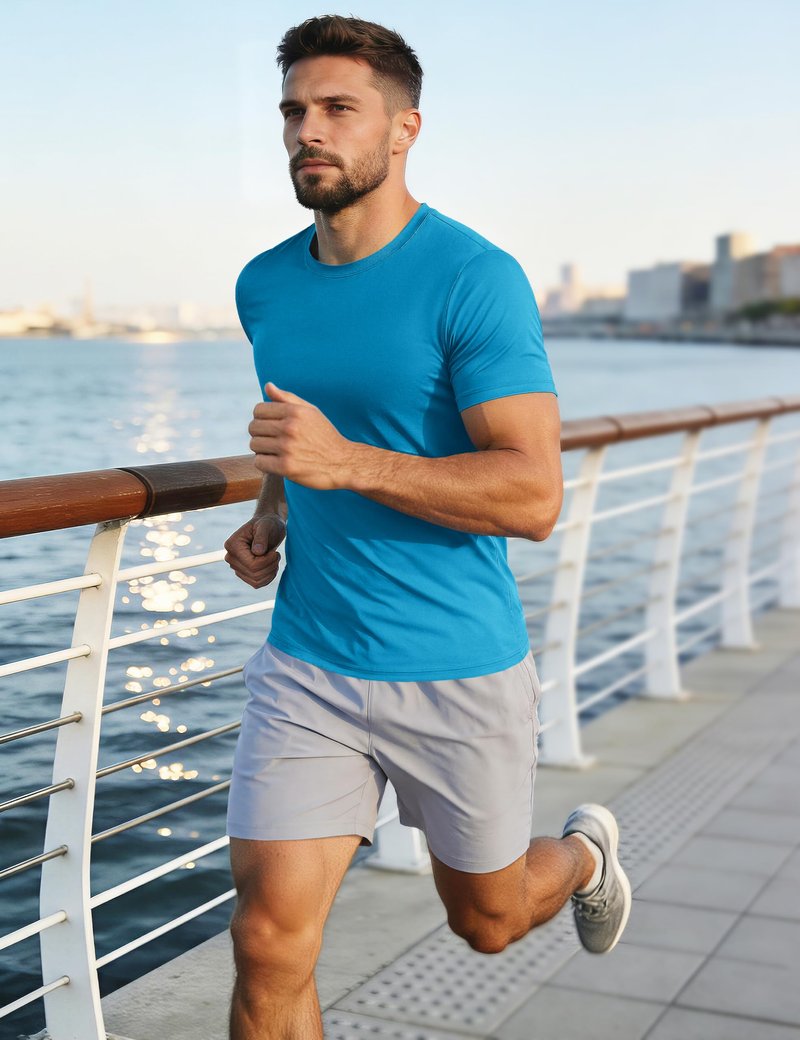 Mens Sun Shirts Quick Dry T-Shirt Short Sleeve Running Shirt Sun Protection UPF 50 Performance Shirts Blue Green