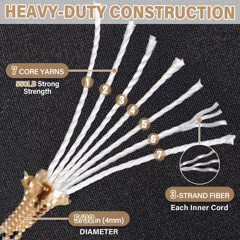 Paracord Rope 550 lb - 50ft 5/32" Parachute Cord 4MM 7-Strand para Cord - Heavy Duty Spool String for Survival,Camping Gear, Survival Bracelet, Clothesline - Desert Camo