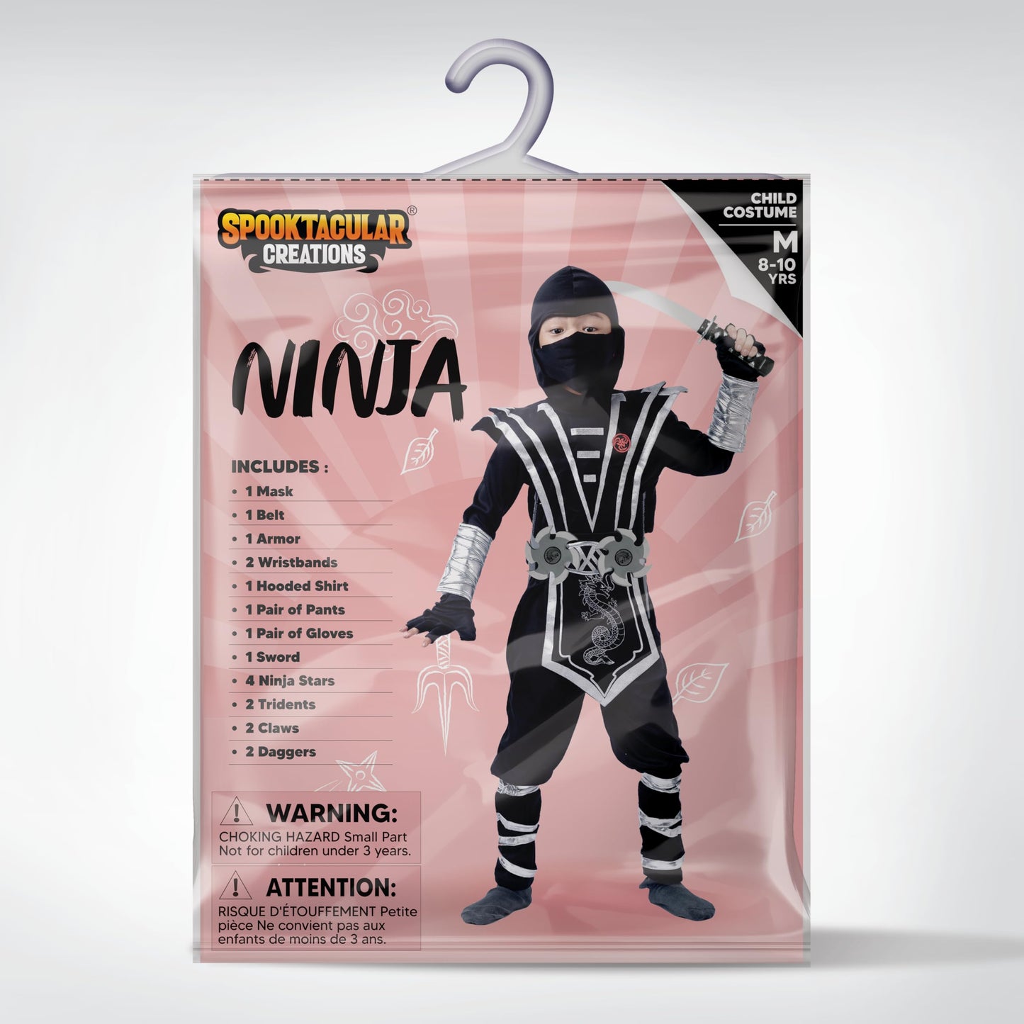 Spooktacular Creations Halloween Ninja Costume for Kids, Silver Boys Ninja Costume, Toddler Accessories Outfit Set for Dress Up and Cosplay Party, S