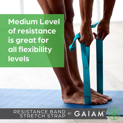Gaiam Restore Resistance Band Stretching Strap - Stretch Legs & Arms with Medium Resistance Loops, Multiple Holds for Increased Range of Motion, Flexibility or Strength Training