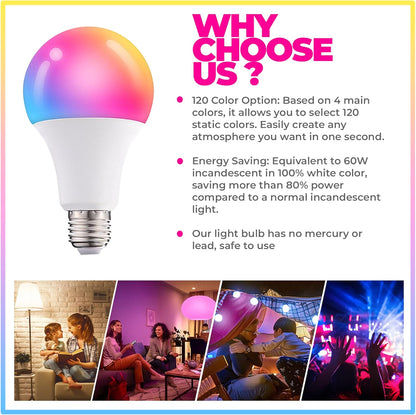 Droiee Dimmable E26 Warm LED Light Bulb, 6W RGBW Color 500LM with 16 Color Changing Modes for Christmas, Party etc with Remote Control 2 Pack