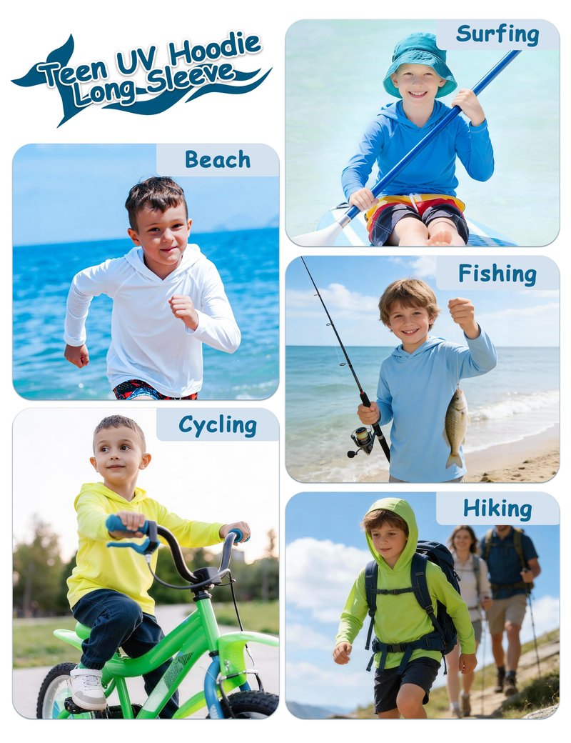 DRONIRING Boys Hooded Long Sleeve Rash Guard Swim Shirt, Youth Kids Girls Toddler UPF 50+ Fishing Shirt, UV Sun Protection Quick Dry Fishing Hiking Water Beach Hoodies