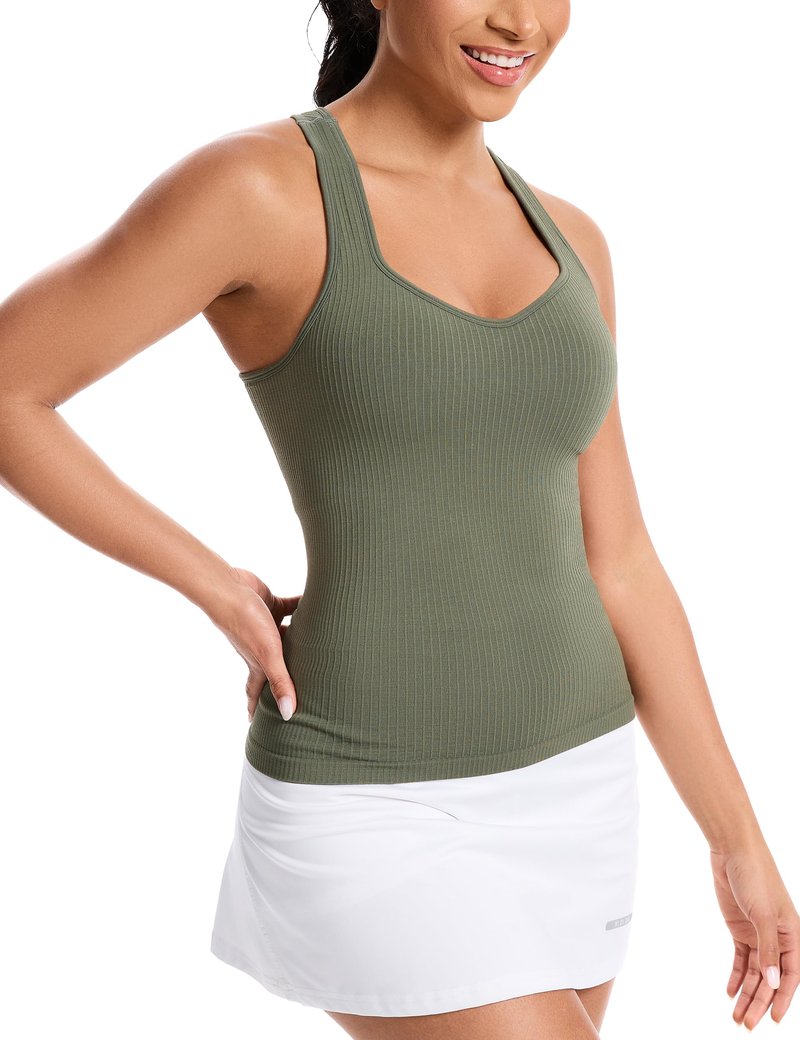 MathCat Women's Workout Tank Top with Built-in Bra, Slight V-Neck Racerback Sports Shirt, Breathable Athletic Camisole XS-2XL Grey Green