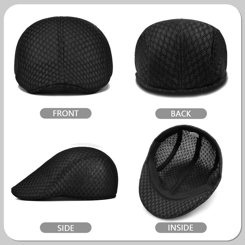 Xinveen 2 Pack Men's Mesh Cap Breathable Summer Newsboy Hat Beret Ivy Cap Irish Hiking Fisherman Hats