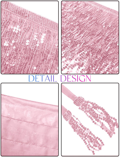 Sequin Tassel Skirt Belly Dance Hip Scarf Wrap Sparkly Tinsel Fringe Skirt Rave Festival Outfit Halloween Costume for Women Glitter Hannah Montana Preppy Cowgirl Disco Sequence Shimmer Cloth Pink 90