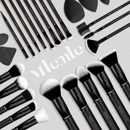 Makeup Brushes Set, Mlemle Professional 26 Pcs Makeup Kit, Include Powder Foundation Concealers Blush Eye shadows 21 Pcs Makeup Brushes and 2 Powder Puff, 3 Makeup Sponge(A01-Black)