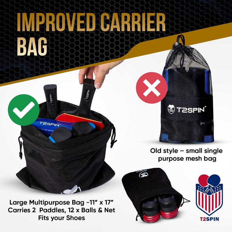 T2Spin Premium Retractable Ping Pong Net for Any Table - Portable Table Tennis Net -Ping Pong Net with Clamps -Table Tennis Accessories - Comes with Large Storage Bag