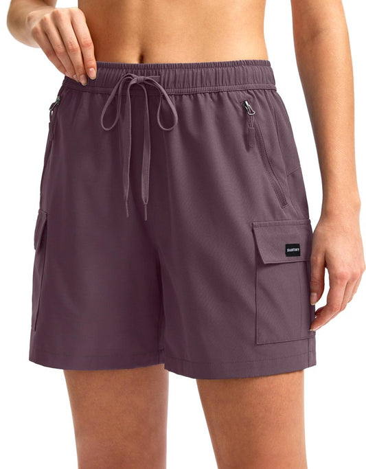 SANTINY Women's 5''/ 7''/9'' Hiking Cargo Shorts Quick Dry Lightweight Summer Shorts for Women Athletic Golf Zipper Pockets(Dusty Purple_XL)