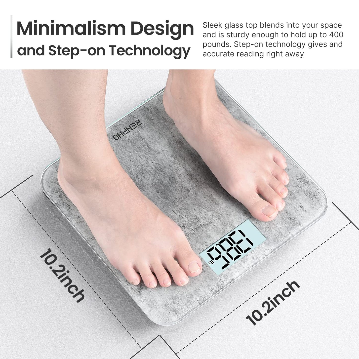 RENPHO Digital Bathroom Scales for Body Weight, Weighing Scale with High Precision Sensors Accurate, Bathroom Scales Weight Machine for People, LED Display, Step-On (ST/LB/KG), Concrete, Core 1S