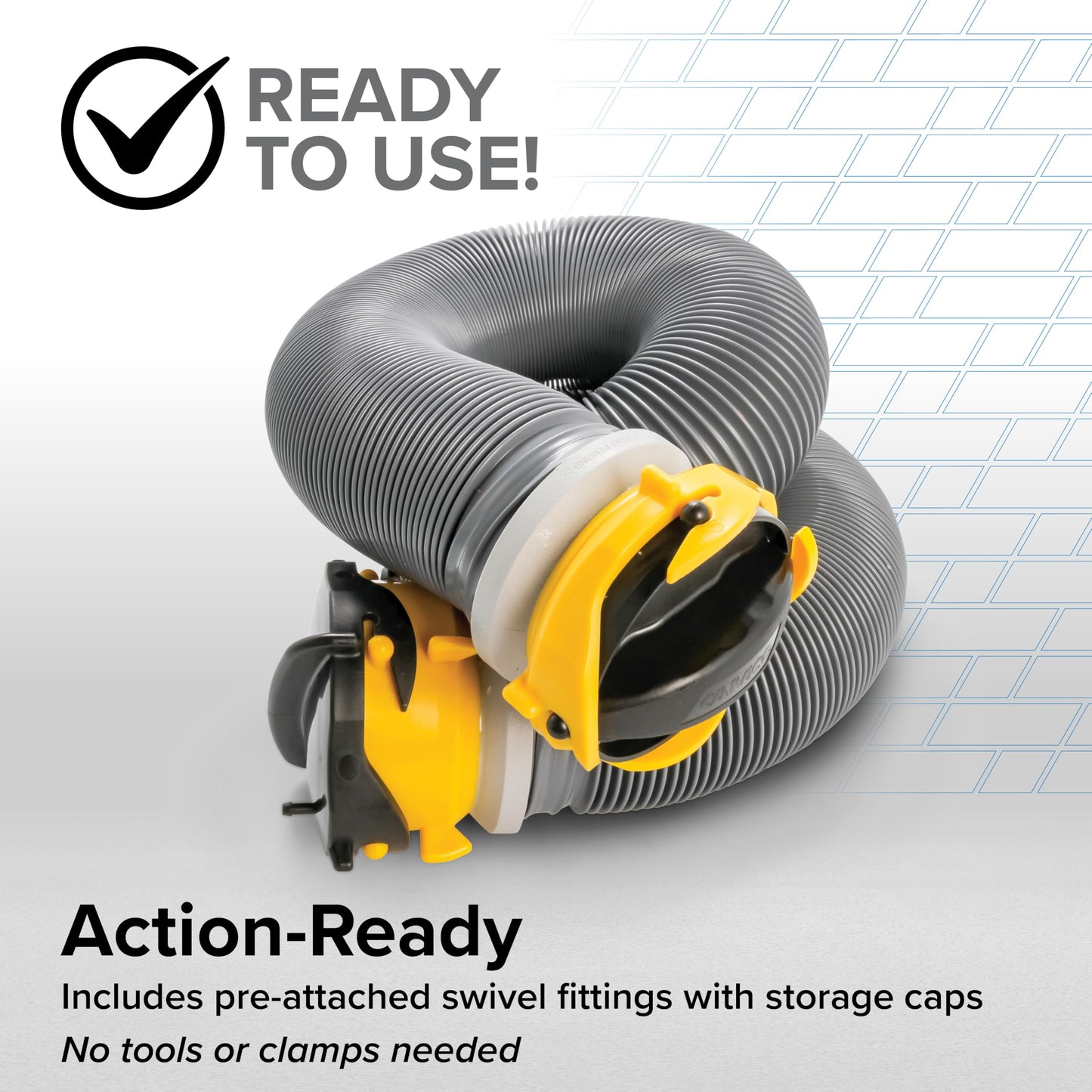 Camco 39665 Deluxe 10' Sewer Hose Extension - Heavy Duty Design with Swivel Fittings, Easy To Use and Compresses For Simple Storage, Storage Caps Included, Gray