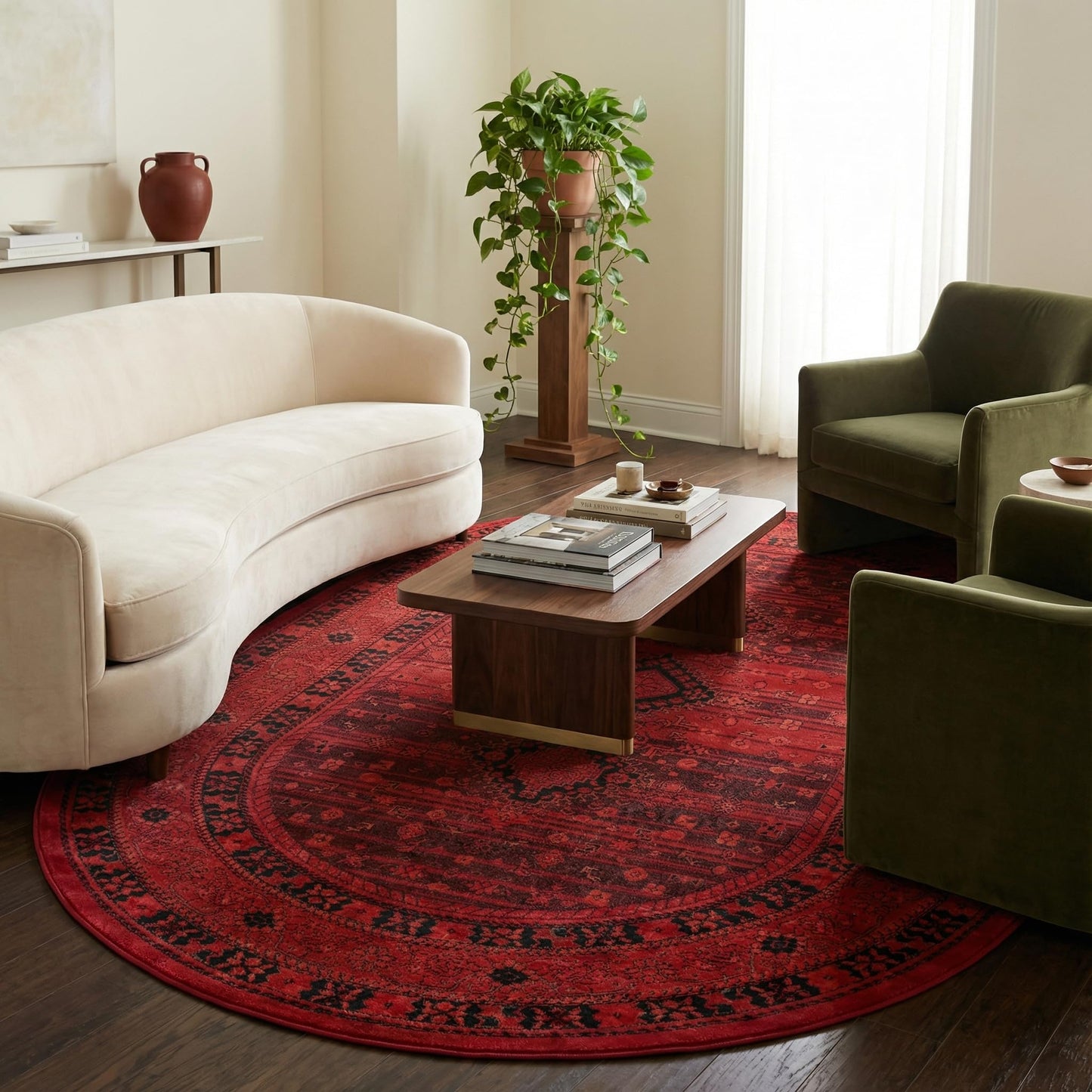 Unique Loom Tekke Collection Area Rug - Sheibani (5' 3" x 8' Oval, Red/ Black)
