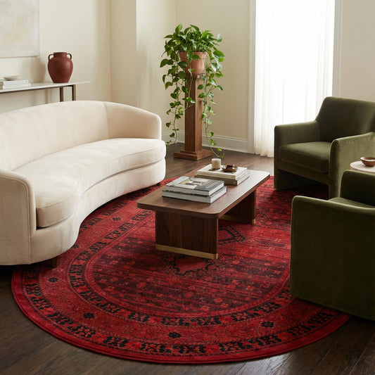 Unique Loom Tekke Collection Area Rug - Sheibani (5' 3" x 8' Oval, Red/ Black)