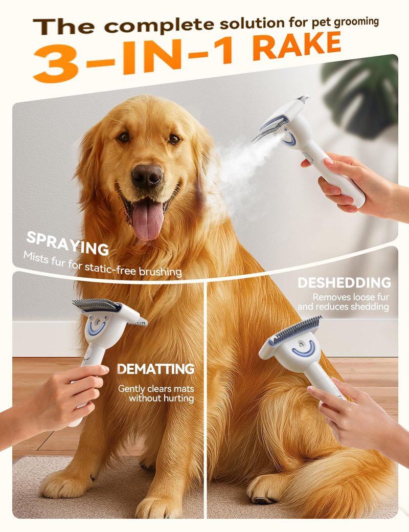 Dog Brush for Shedding with Steam, Dog Brush for Long Haired Dogs and Cats, Dual-Sided Dematting and Deshedding, Safe Non-Deforming Steel Pins, for Medium-Thick Coats Prone to Tangles & Shedding