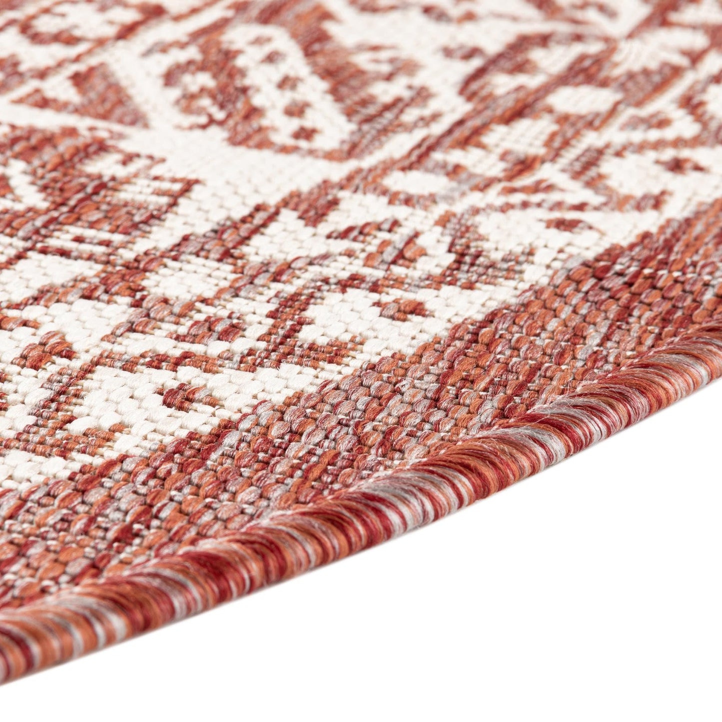 Rugs.com - Outdoor Aztec Rug – 3 Ft Round Rust Red Easy-Clean Indoor/Outdoor Rug – Weather Resistant for Patios, Decks, and Porches