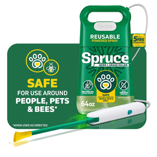 Spruce Weed Killer Spray - Snap & Spray Weed & Grass Killer₂ Powered Starter Kit - Reusable Sprayer with Wand for Spot-Treating Driveways, Gardens & More (64 Oz Bottle)