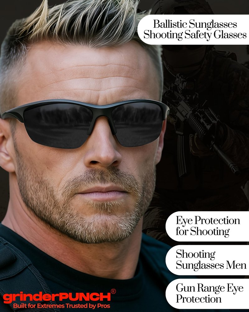 grinderPUNCH Tactical Shooting Glasses Military Grade Impact Resistant Protection 100% UV Lenses ANSI Z87 Safety Glasses (Black)