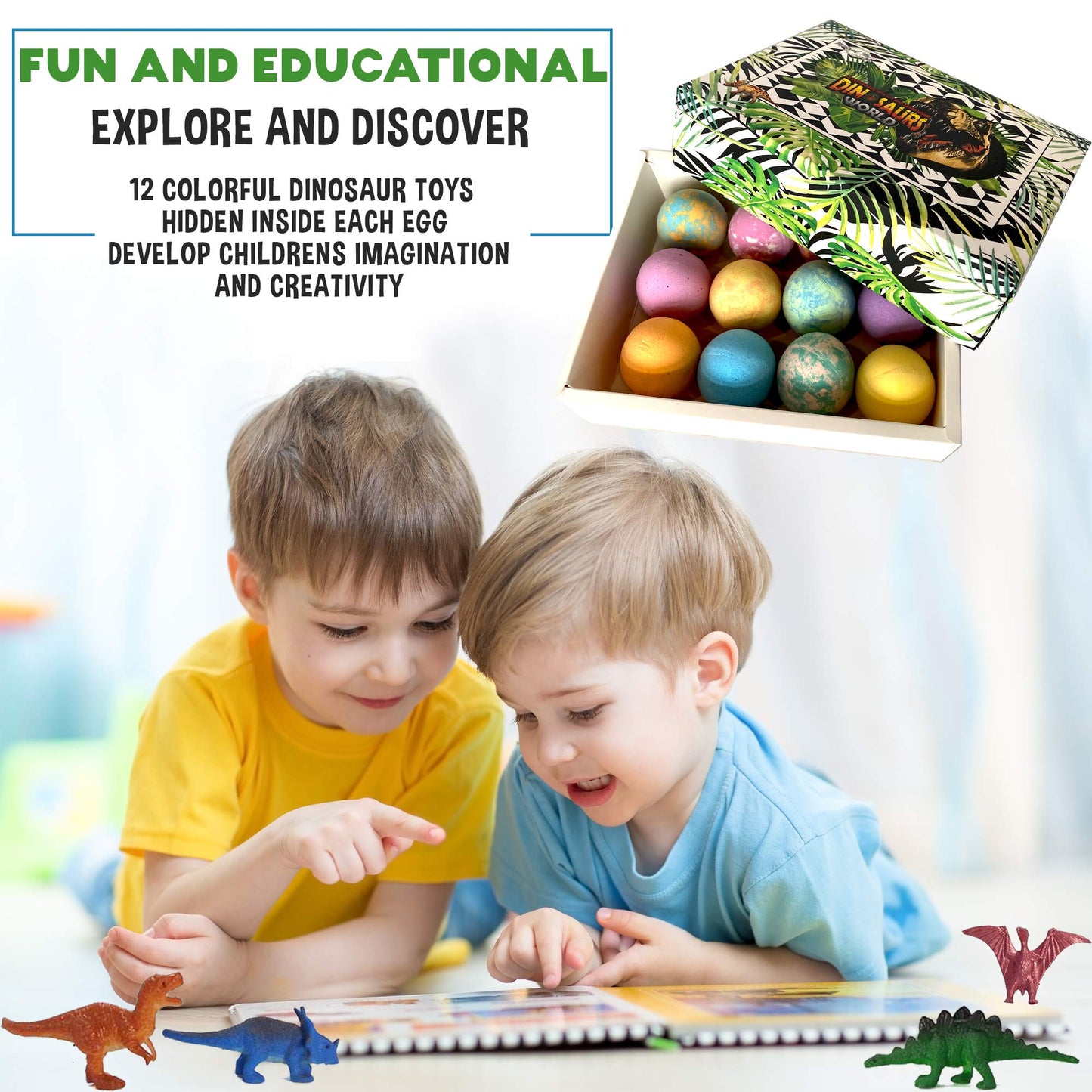 Bath Bombs for Kids with Surprise Inside - 12 Dinosaur Bath Bombs with Toys, Organic Colorful Bubble Bath Fizzies, Dino Egg Bath Bomb w/Rich Bubbles, Birthday Gifts for Kids, Boys, Girls