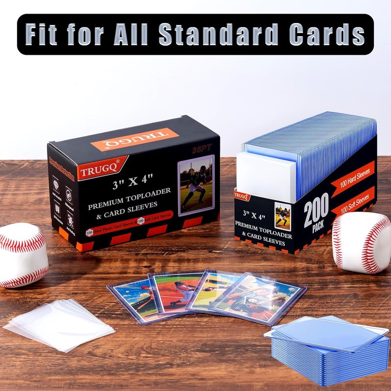 200 Card Sleeves - Premium Hard Plastic Toploaders for Trading Cards | 3" x 4" Baseball & Football Protectors