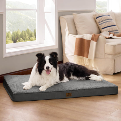 Bedsure Large Dog Bed Washable - Orthopedic Dog Bed and Mattress Mat for Dog Crate with Removable Plush Sherpa Cover, Gifts for Dog, Grey, 91x69x7.6cm