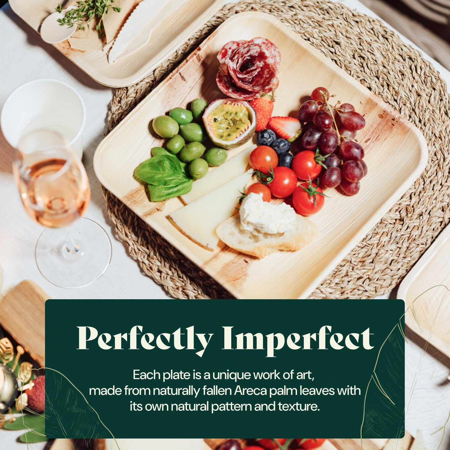 Chic Leaf Compostable & Biodegradable Palm Leaf Disposable Bamboo Plates for 4th of July- Disposable Party Plates for Appetizers - Camping Essentials - Reusable Party Supplies (10 & 7 Inch Square)