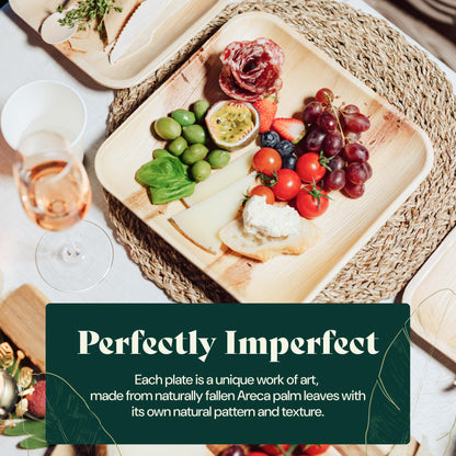 Chic Leaf Compostable & Biodegradable Palm Leaf Disposable Bamboo Plates for 4th of July- Disposable Party Plates for Appetizers - Camping Essentials - Reusable Party Supplies (10 & 7 Inch Square)