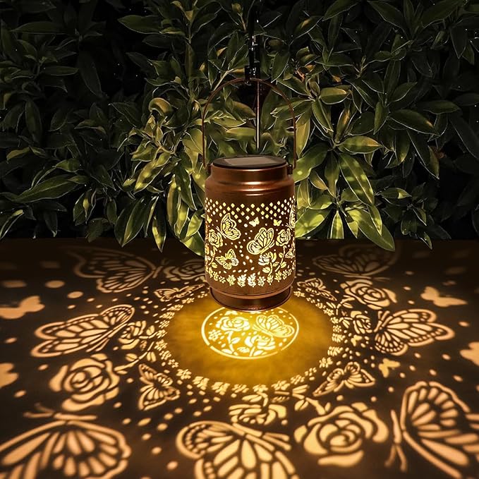 Solar Lantern Outdoor Decorations, Waterproof Hanging Lights for Outside Garden Yard Patio Porch Balcony Decor, Christmas Birthday Gifts for Mom Grandma Women (Style_ Butterfly_2Pack)