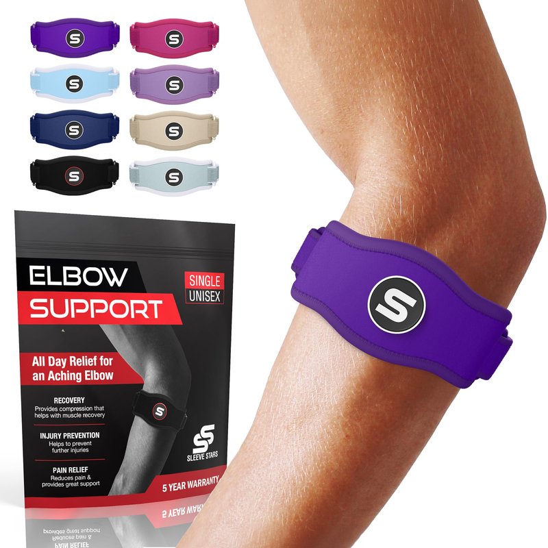 Sleeve Stars Tennis Elbow Brace for Men & Women, Elbow Brace for Tendonitis, Tennis Elbow Strap, Golfers Elbow Brace, Elbow Support Wrap for Tennis Elbow Relief, Fits 9"-23" (Pair/Dark Purple)