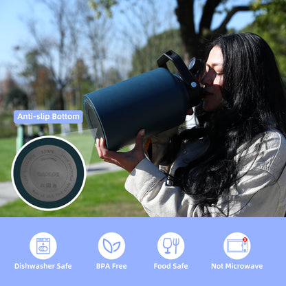 BJPKPK One Gallon(128 oz) Insulated Water Bottle, Dishwasher Safe Stainless Steel Thermo, BPA Free Jug with Ergonomic Handle & Anti-slip Bottom, Large Water Bottle, Navy Blue