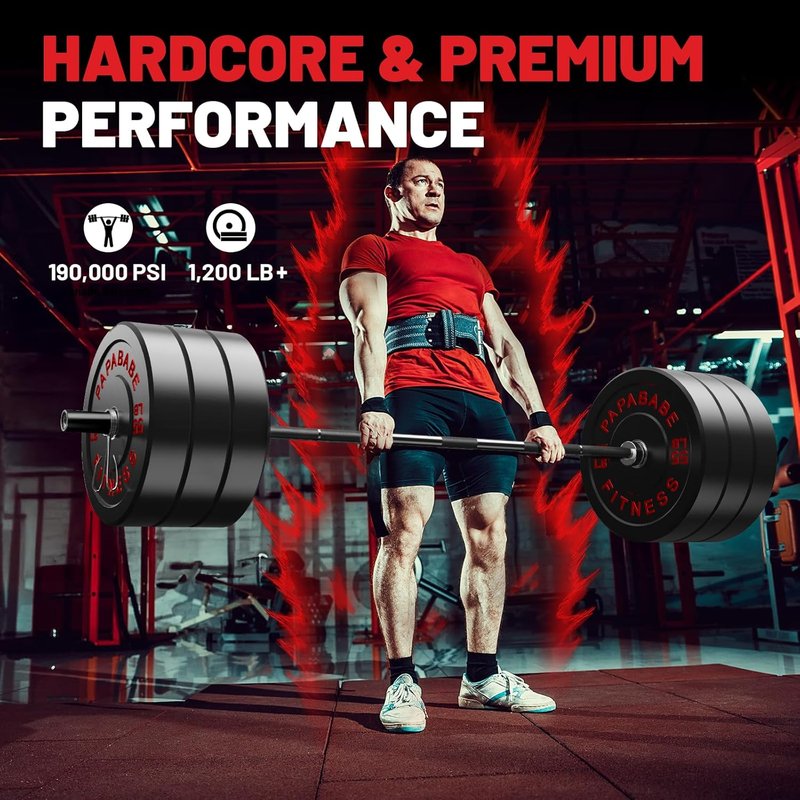 PAPABABE 7FT Olympic Barbell - 45 lb Weight Capacity | 1000-1500 lbs with Moderate Knurling for Squats, Curls, Deadlifts